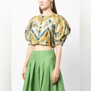 New ALEMAIS Quinn woven tie back puff sleeve crop top
